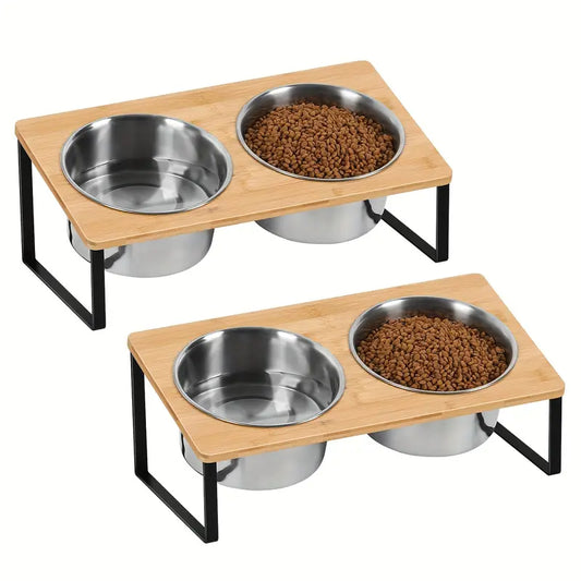 Two High-tier Bowls for Pet Feeding Per Set. Pet Feeding Bowls for Household Use